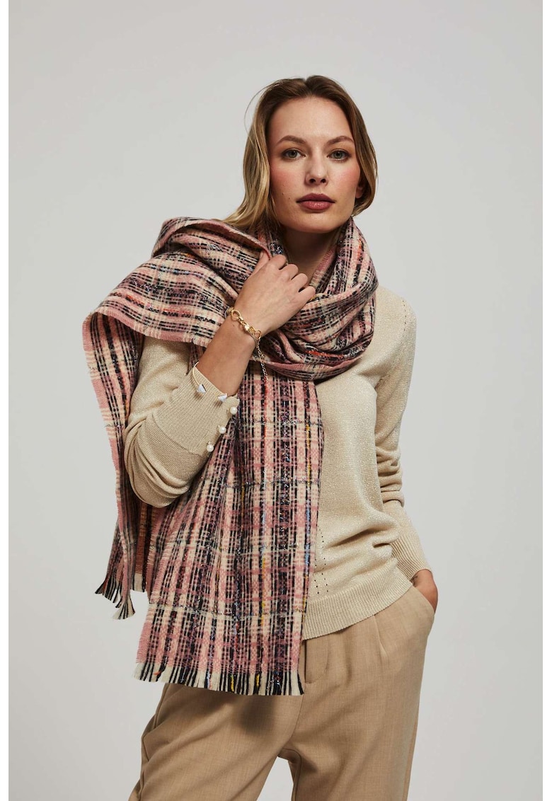 Fular roz cu fir metalic in carouri ONE SIZE