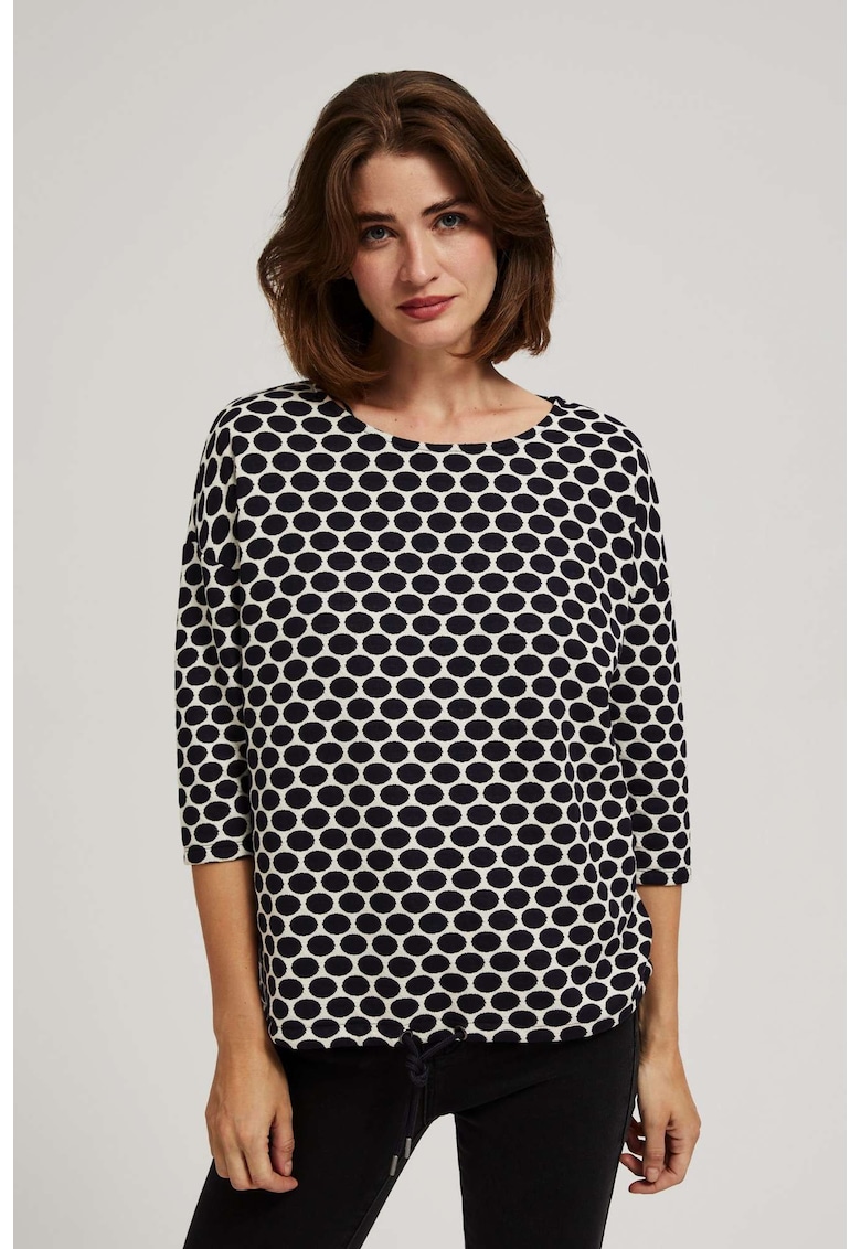 Bluza alba si bleumarin cu model geometric - Alb