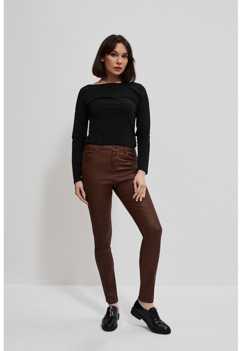 Pantaloni skinny ceruti cu buzunare castan - Maro inchis