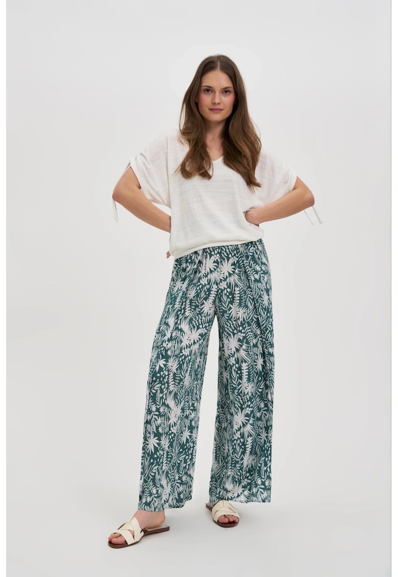 Pantaloni verzi din viscoza cu model - Verde inchis