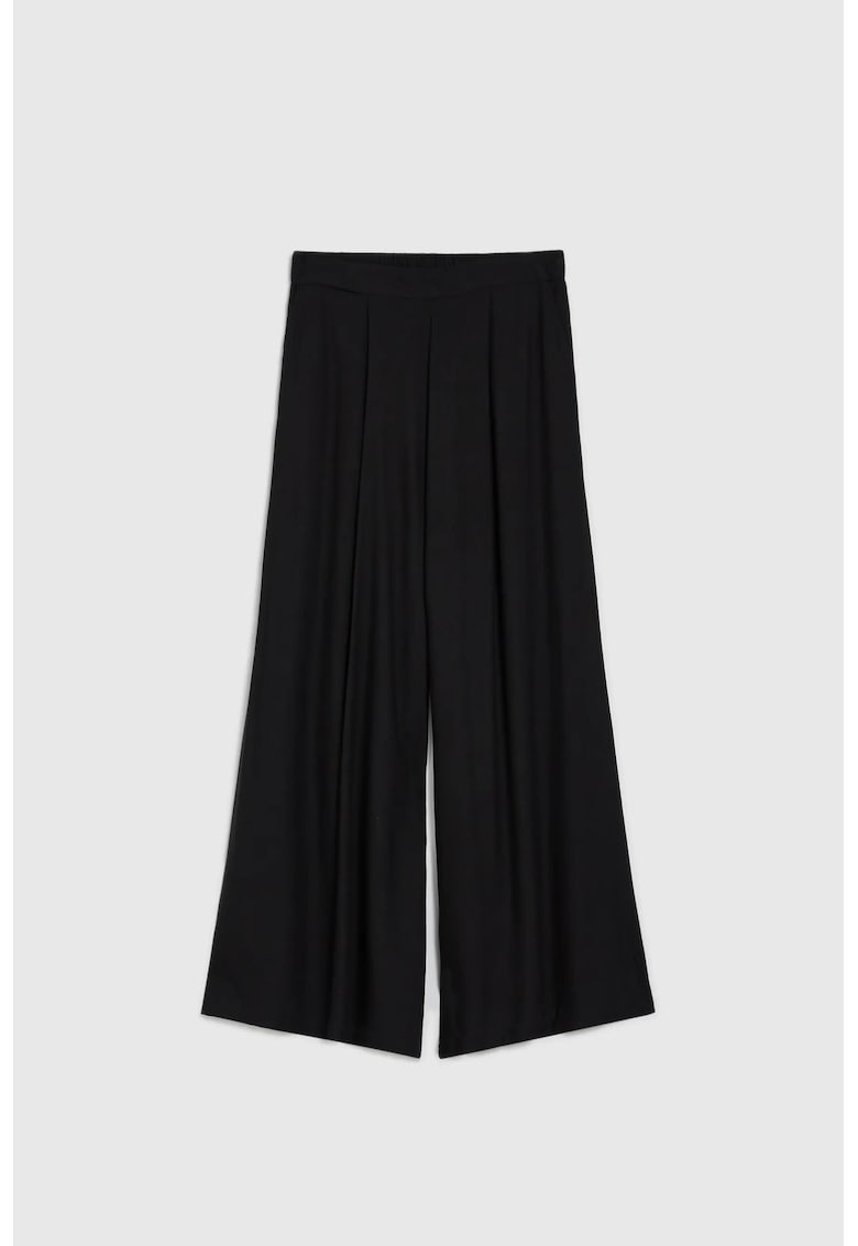 Pantaloni negri din viscoza cu picioare largi - Negru