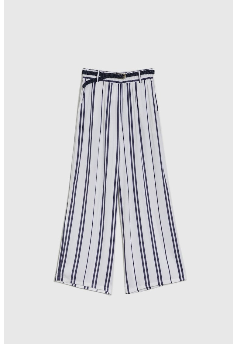 Pantaloni din viscoza cu dungi albe - Alb