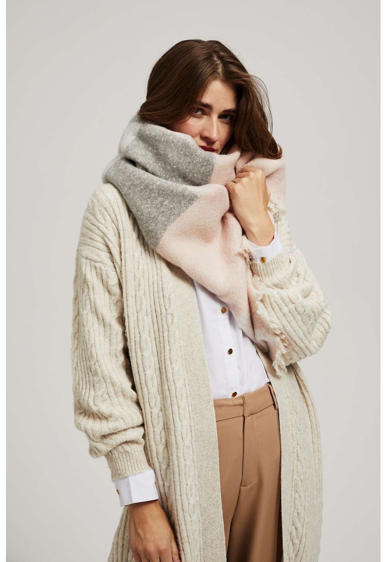 Sal in carouri cu margine destramata in roz pudrat ONE SIZE