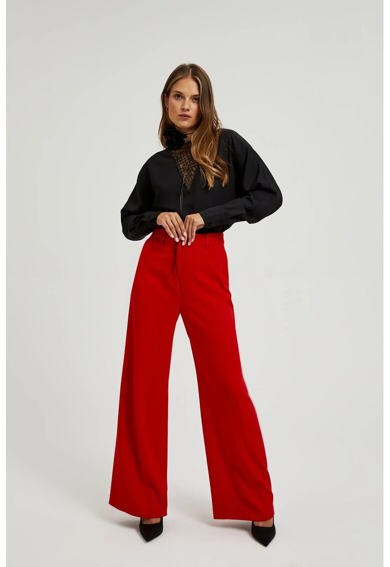 Pantaloni Rosii cu Picioare Largi - Rosu