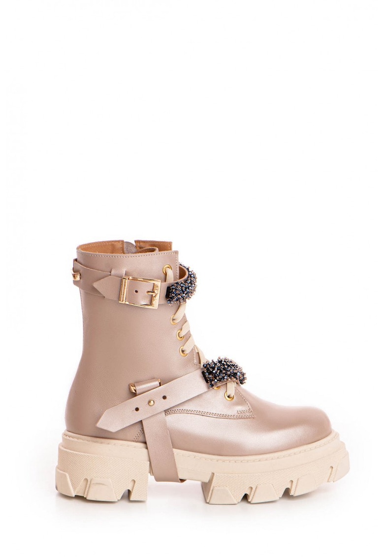 Bocanci Nadia din piele naturala nude sidefat - cu accesorii