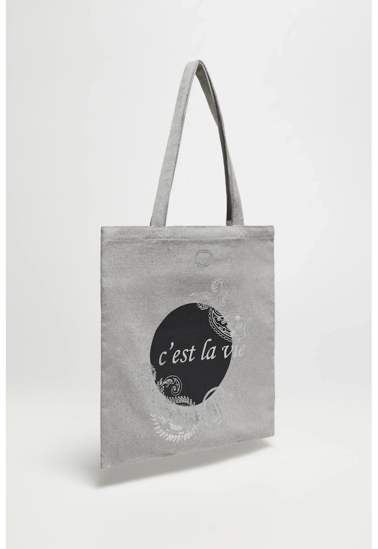 Geanta shopper gri cu imprimeu ONE SIZE