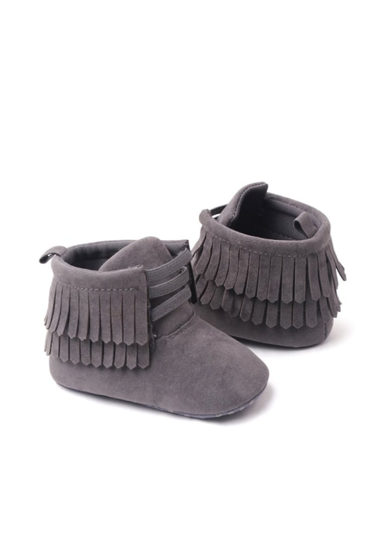 Ghetute pentru bebelusi Model AL 29241 cu franjuri - Piele ecologica - Fete - Gri -