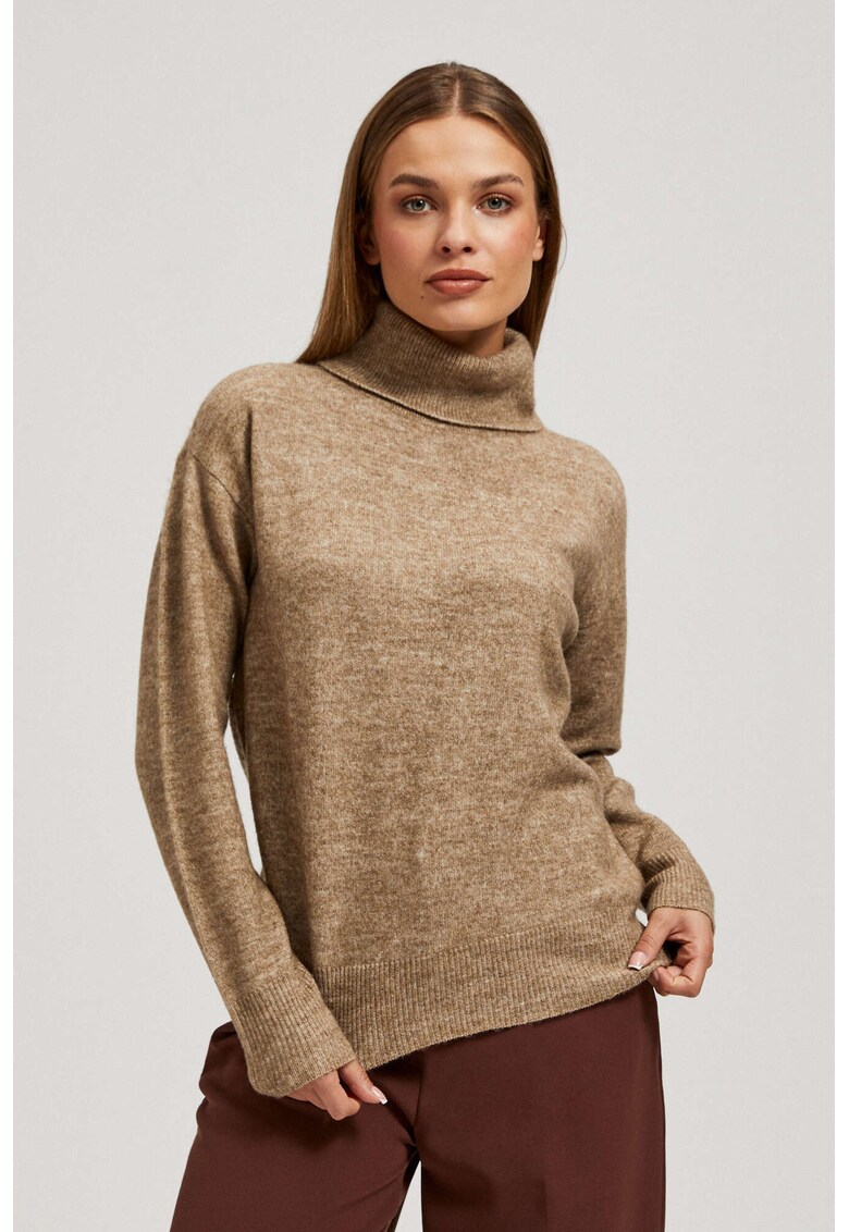 Pulover femei bej - maneci lungi - guler - Gri