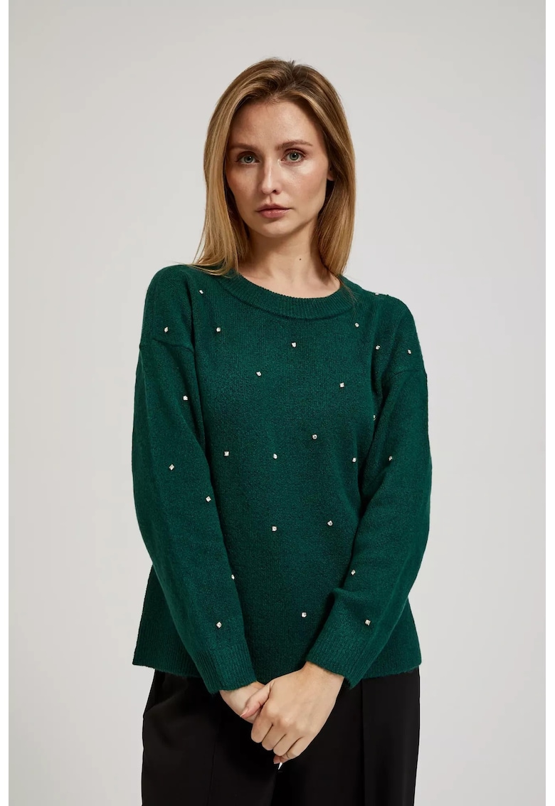 Pulover cu zirconii - Verde inchis