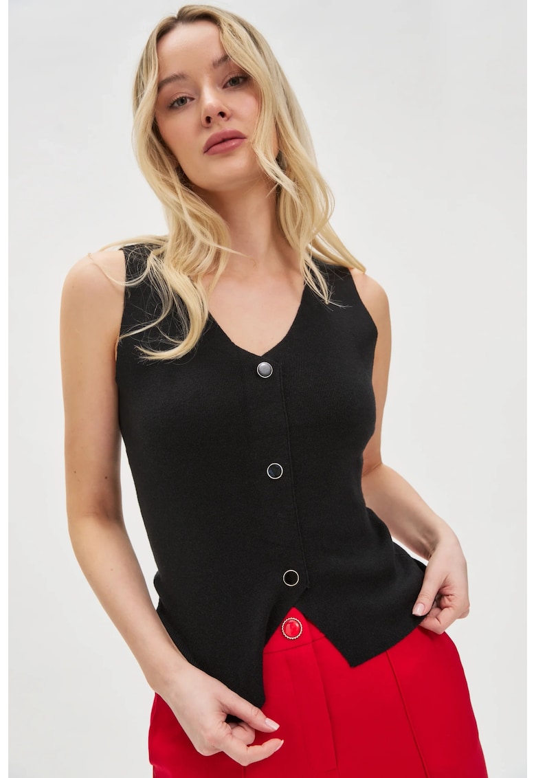 Top ajustat cu butoane decorative negru - Negru