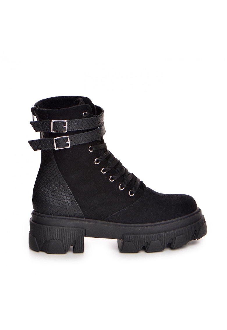 Ghete din piele cu insertii texturate Selina