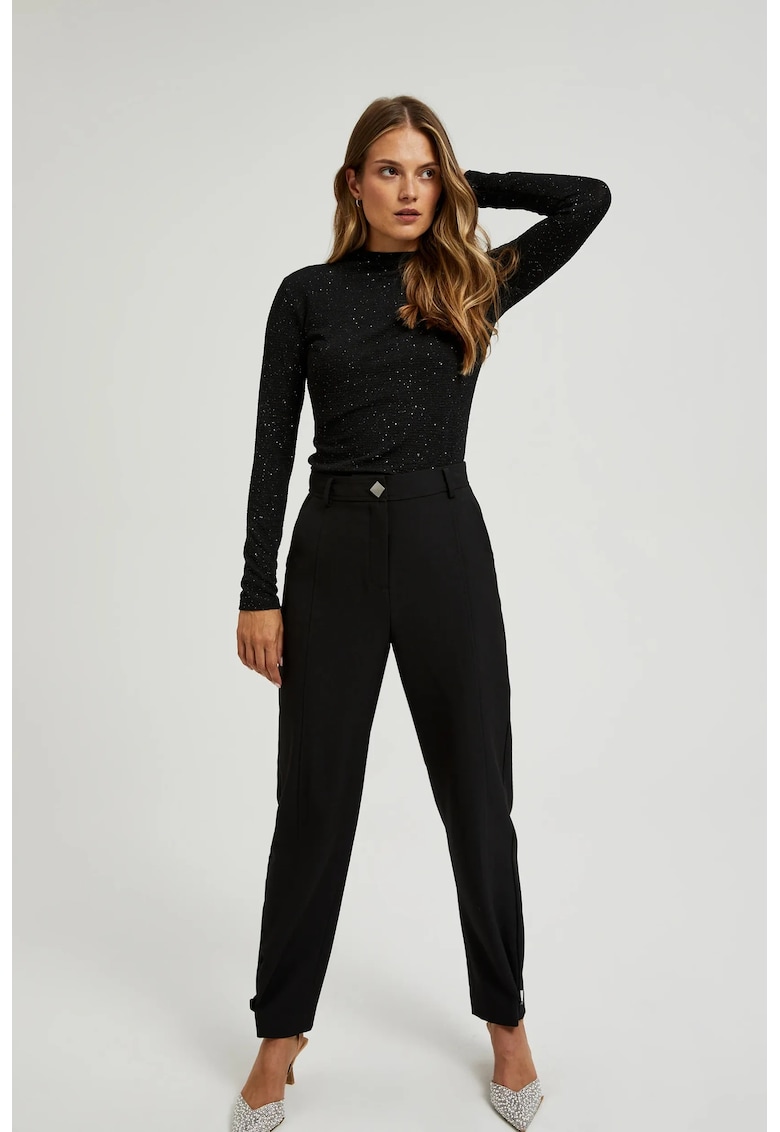 Pantaloni Negri Lasati cu Fisuri - Negru