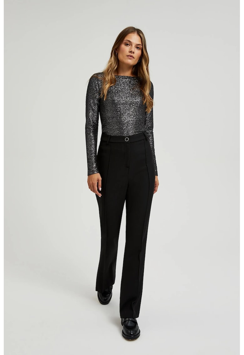 Pantaloni negri cu pliuri si picioare drepte - Negru