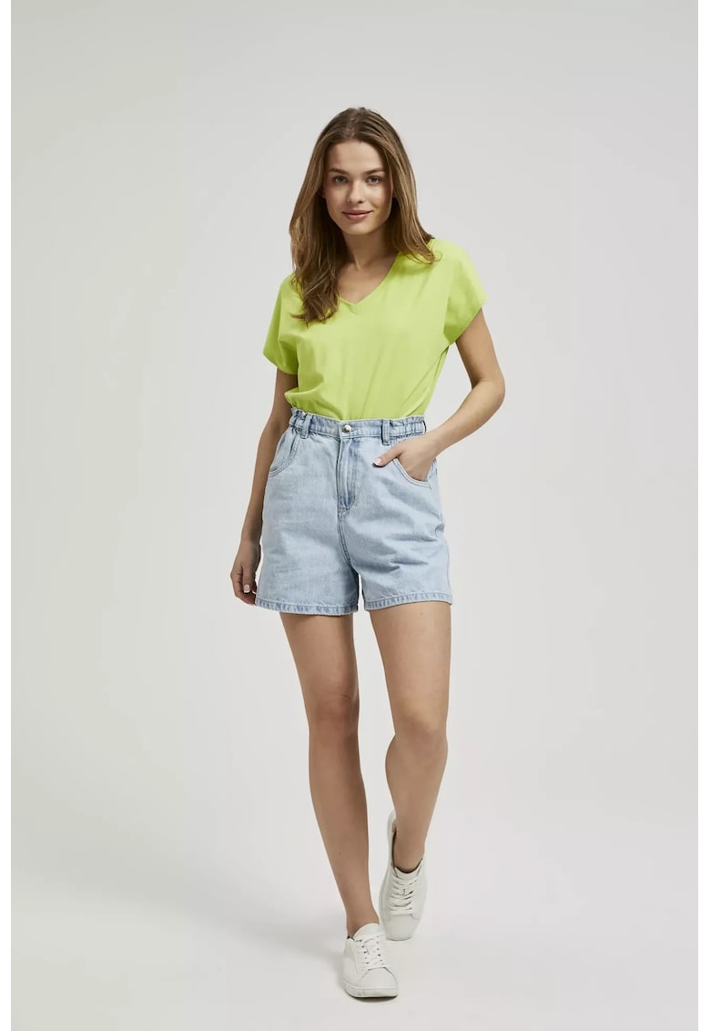 Shorts din denim bleu cu talie inalta - Albastru deschis