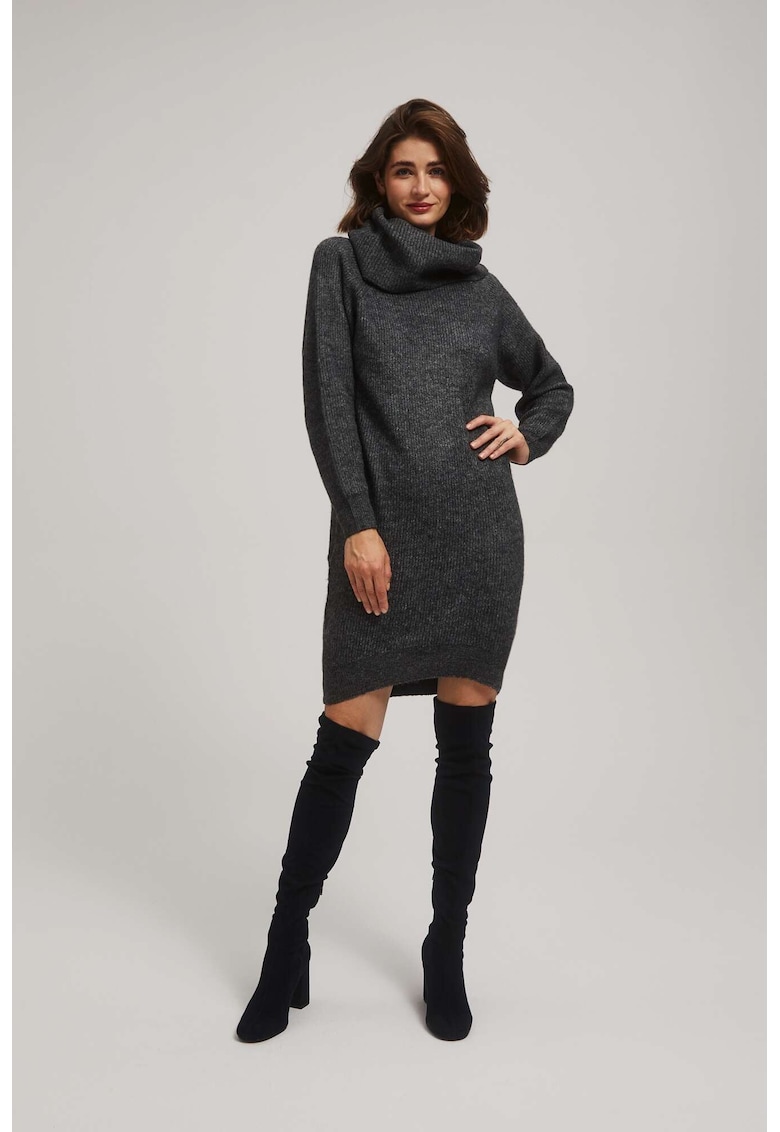 Rochie din tricot cu guler inalt grafit - Gri grafit