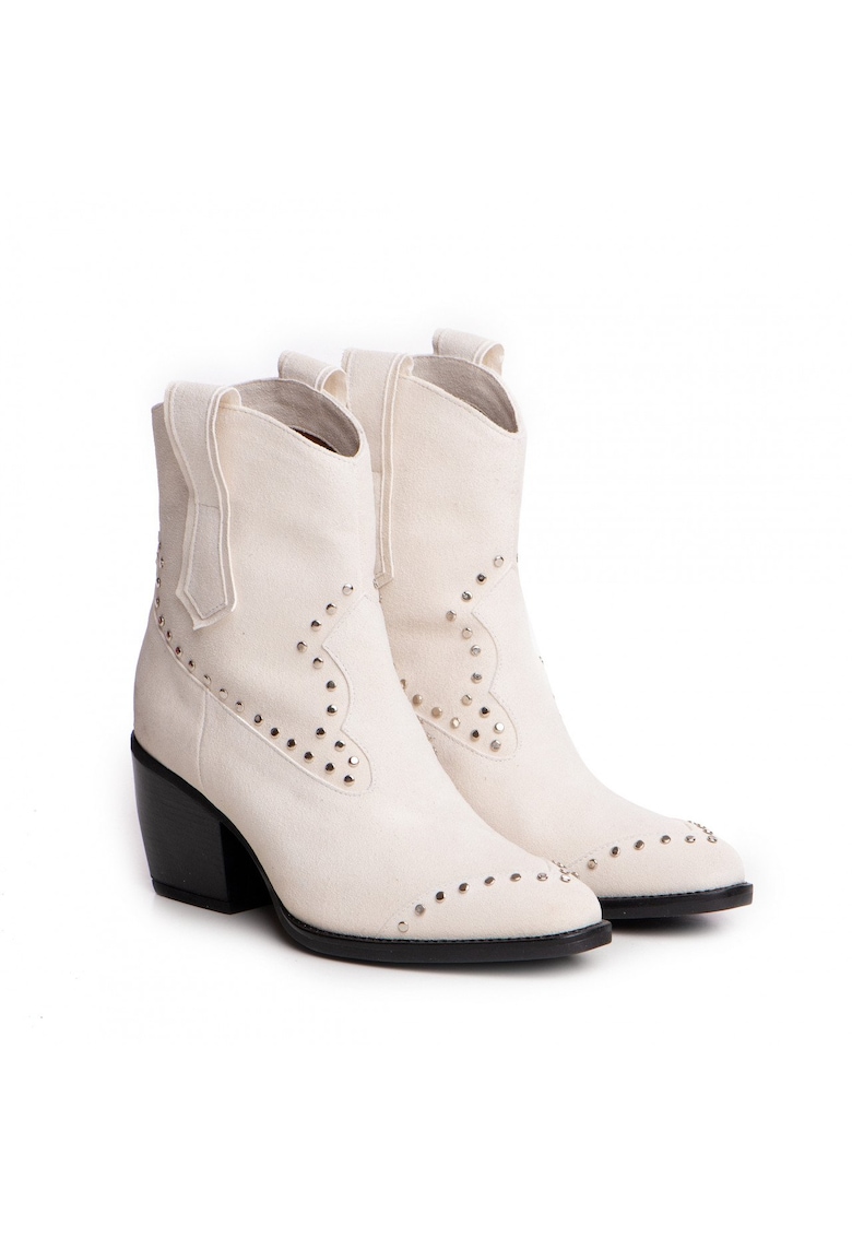 Botine cowboy din piele intoarsa - cu nituri metalice Lillian