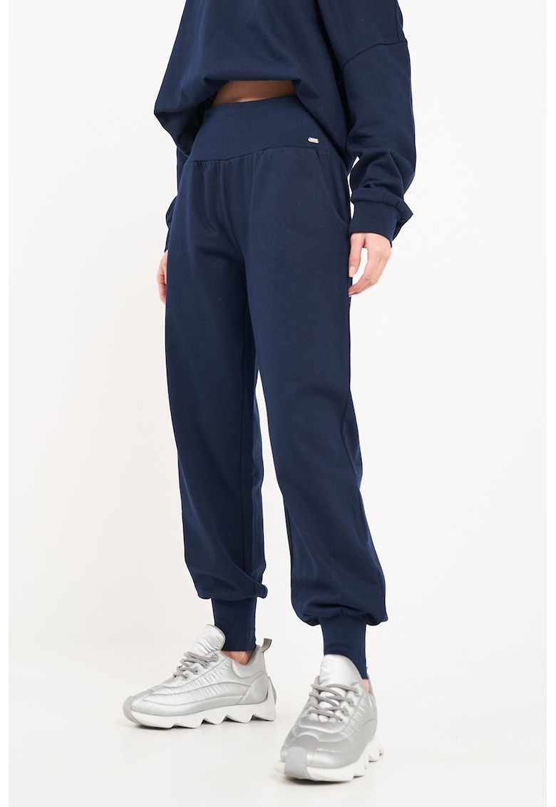 Pantaloni uni de trening cu talie inalta