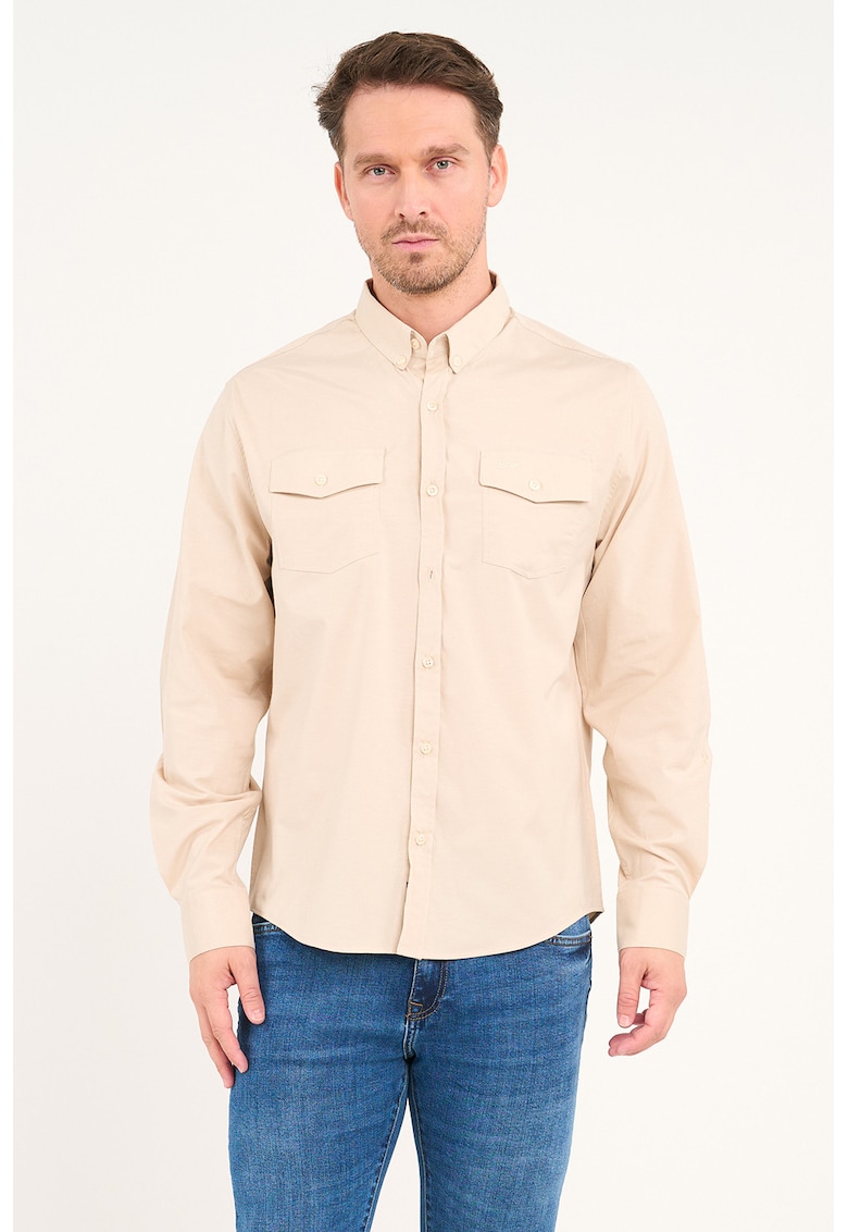 Camasa din denim cu buzunare pe piept - Bej