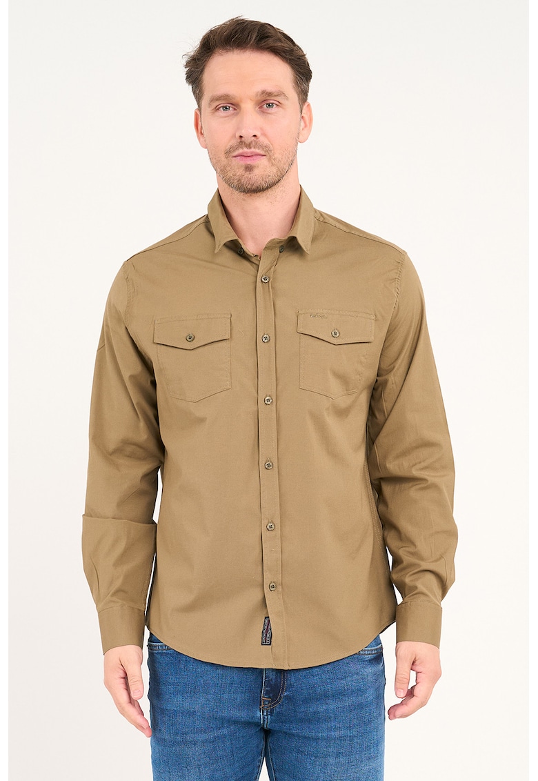 Camasa din denim cu buzunare pe piept - Maro deschis