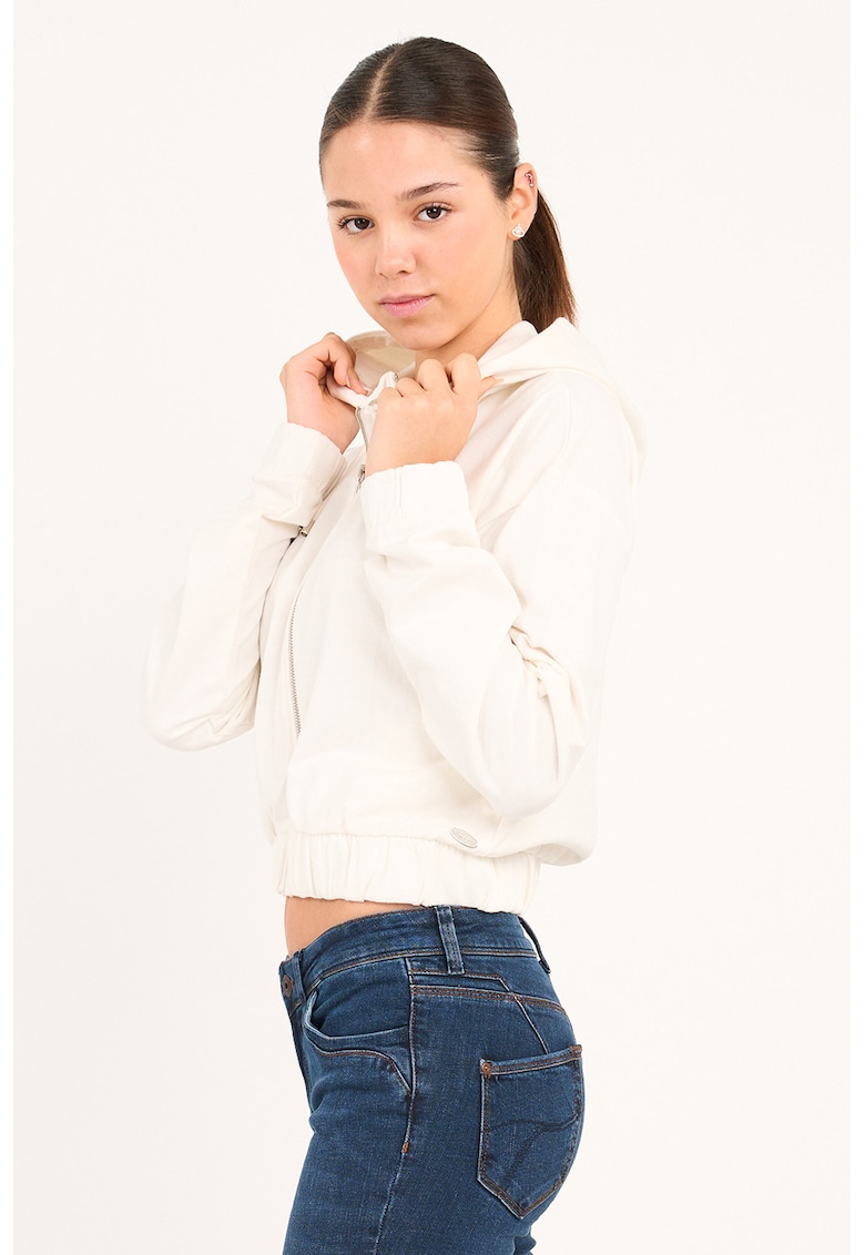 Hanorac crop cu fermoar - Alb