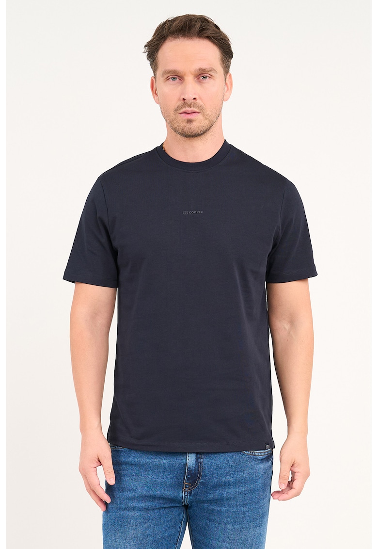 Tricou cu decolteu la baza gatului si logo - Albastru ultramarin