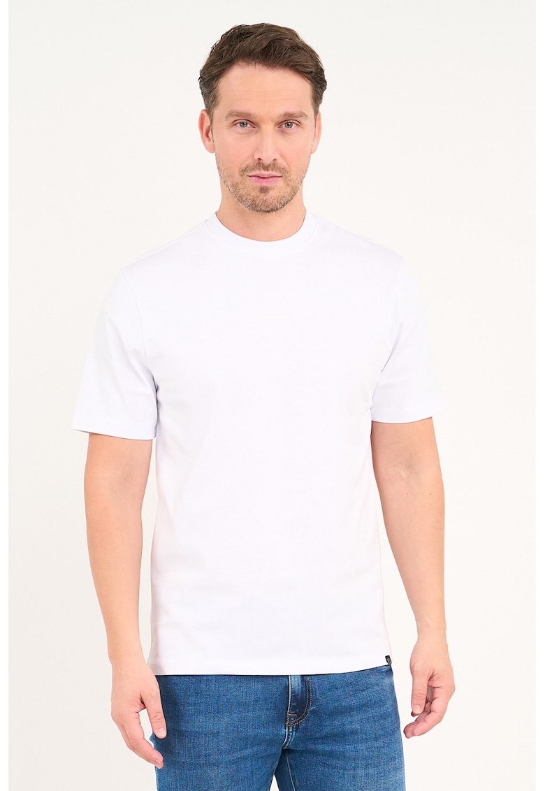 Tricou cu decolteu la baza gatului si logo - Alb