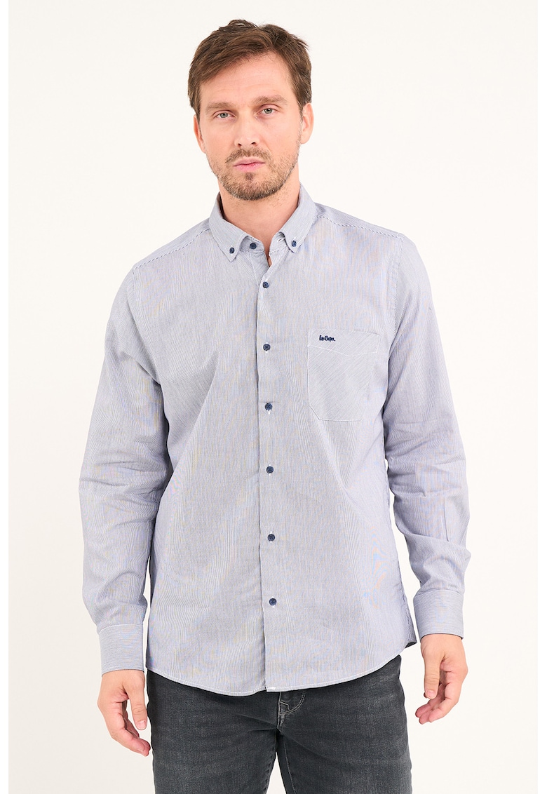 Camasa de bumbac cu buzunar pe piept - Alb/Bleumarin