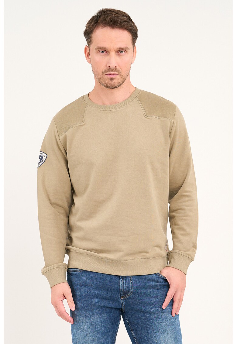 Bluza de trening cu decolteu la baza gatului si logo brodat - Bej