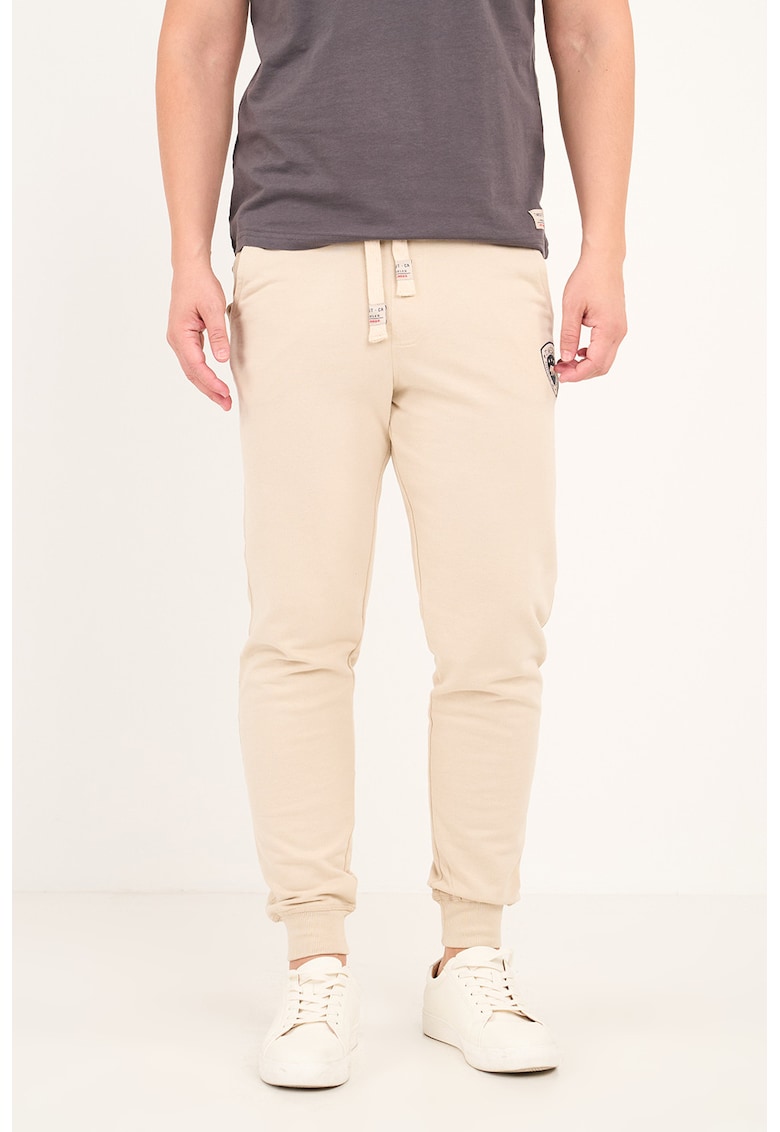 Pantaloni de trening cu snur si logo - Bej
