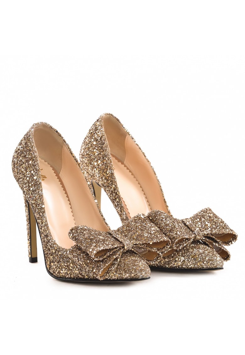 Pantofi Stiletto cu toc Catrina din Glitter Auriu