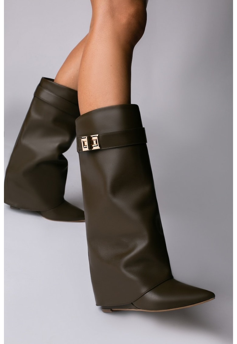 Cizme Morrigan cu toc pana - piele naturala - verde army