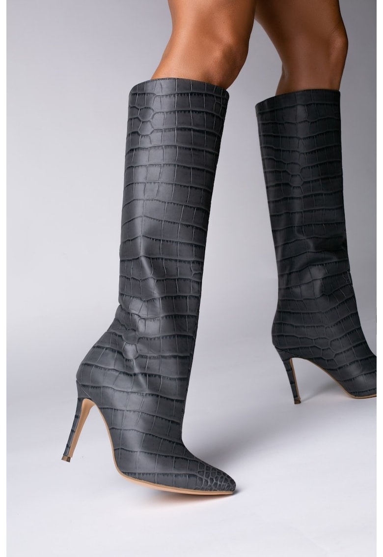 Cizme Ashen Charm cu toc inalt - piele naturala de culoare gri