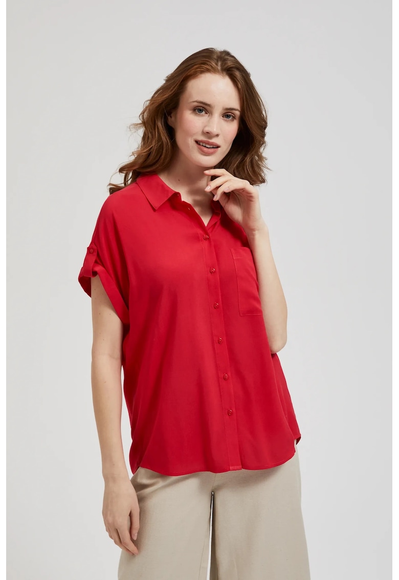 Camasa rosie cu buzunar si guler - Rosu