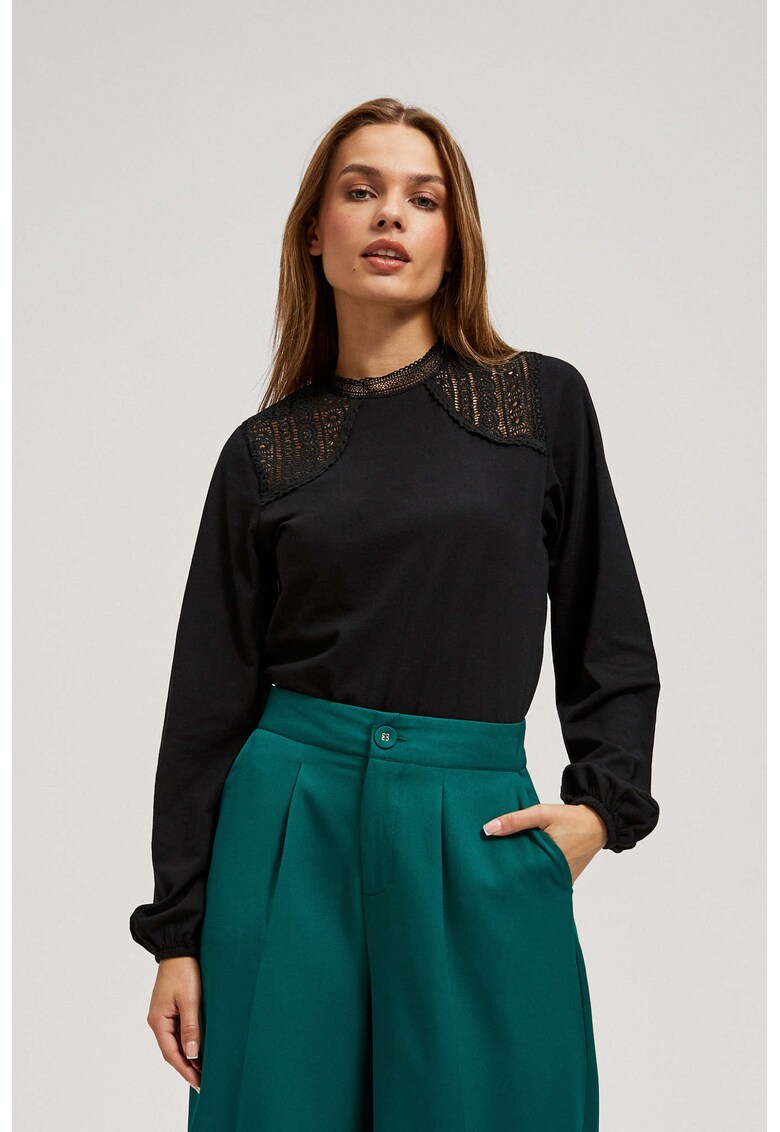 Bluza cu Dantela Decorativa - Negru