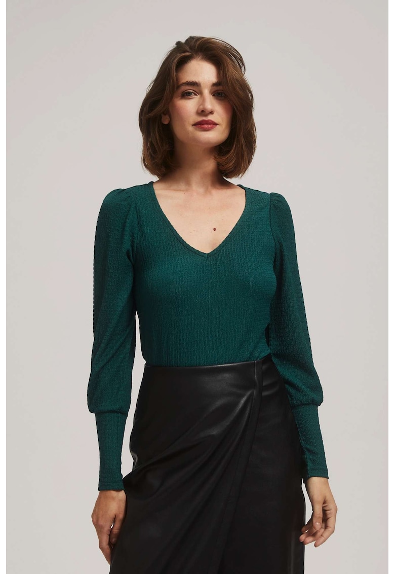 Bluza verde smarald cu decolteu in V - Verde inchis