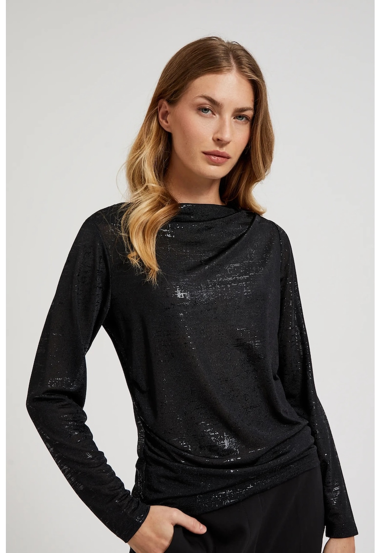 Bluza neagra cu decolteu plisat si maneci lungi - Negru