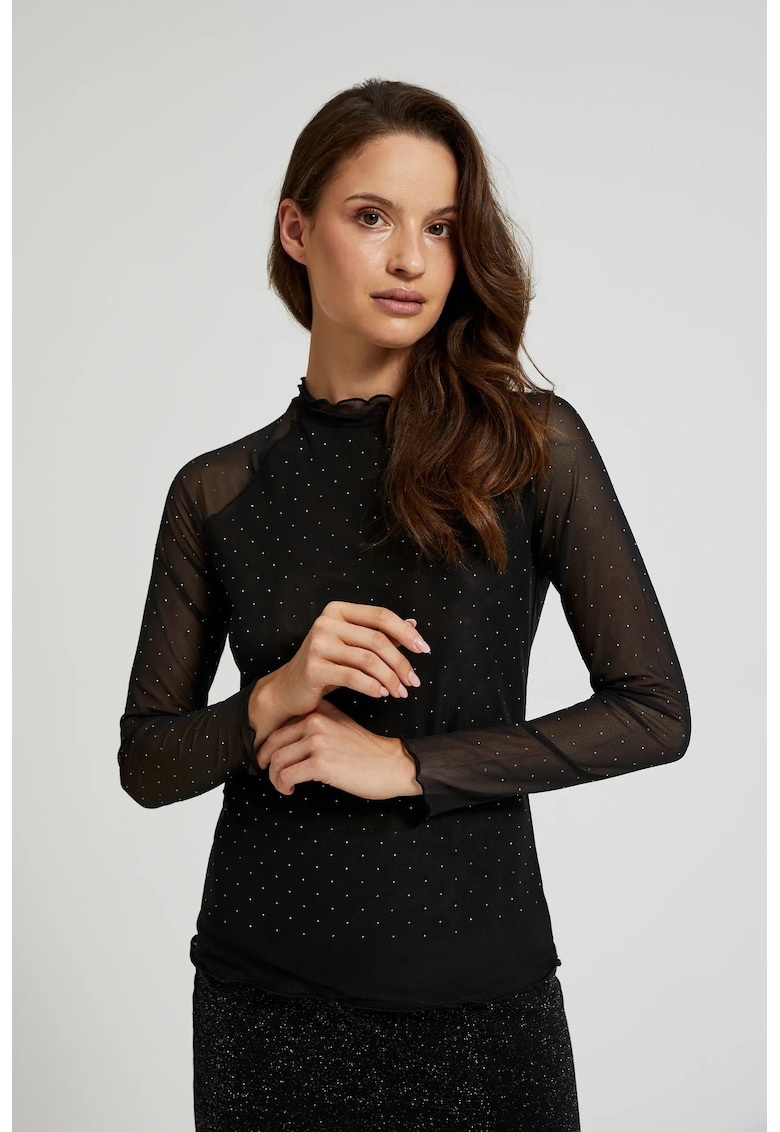 Bluza neagra cu maneci transparente - Negru