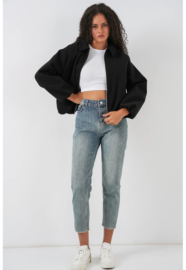 Geaca bomber HiCCUP - textil - cu fermoar si buzunare - negru