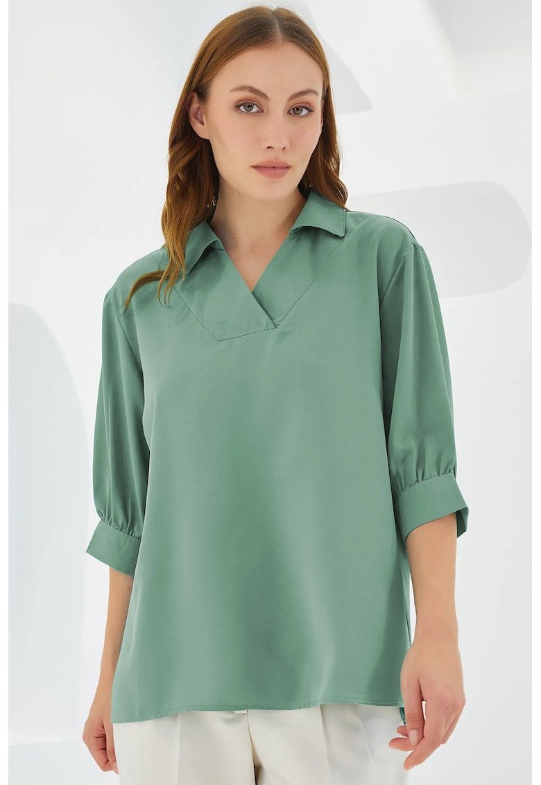Bluza dama - HiCCUP - guler polo - croiala lejera - verde - textil