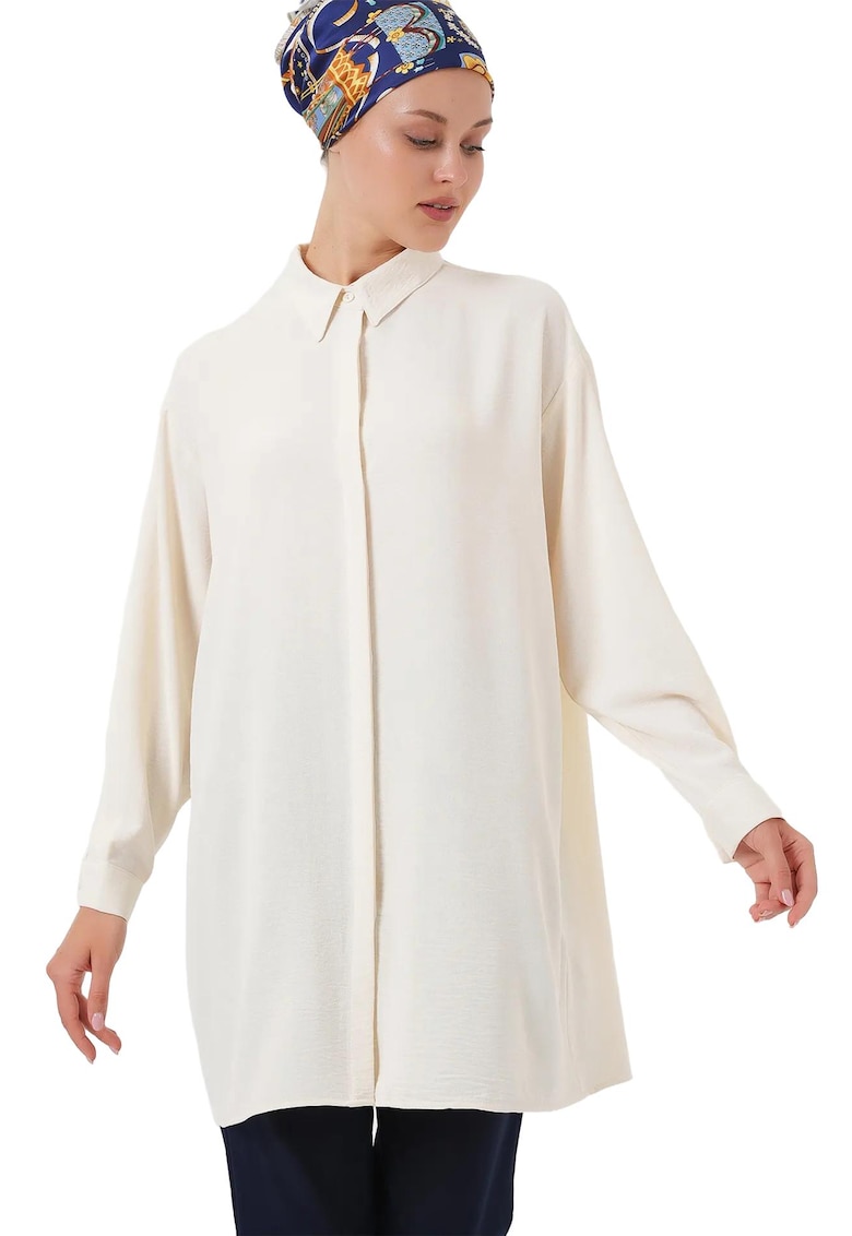 Camasa dama BigDart - cu maneca lunga - croiala lejera - ivoire - textil - Fildes Natural -