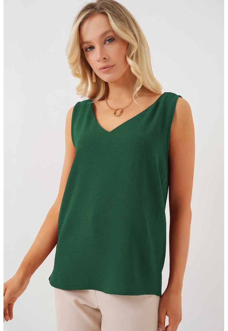 Bluza dama - HiCCUP - pull-on - decolteu in V - verde - textil - Verde smarald