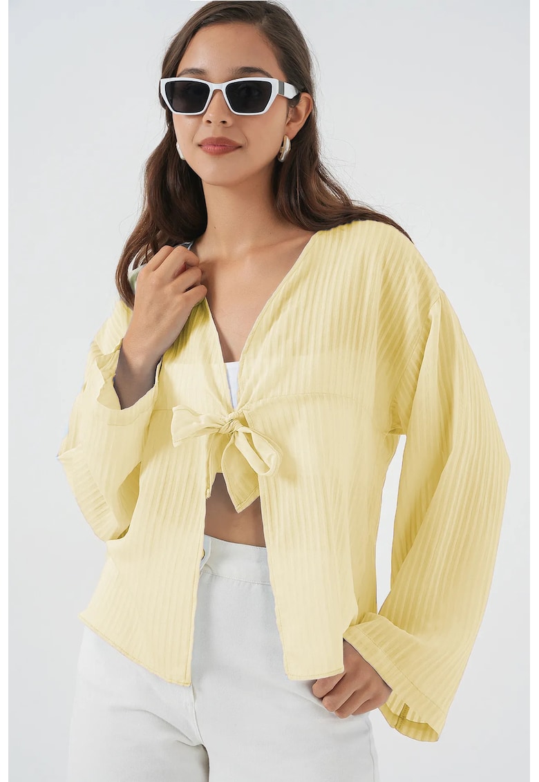 Bluza dama HiCCUP - decolteu in V - textil - Galben chihlimbar