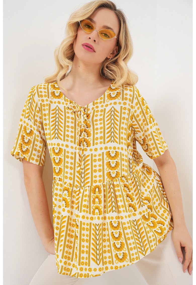 Bluza dama - HiCCUP - Bluza BDART - guler rotund - funda - galben chihlimbar - textil