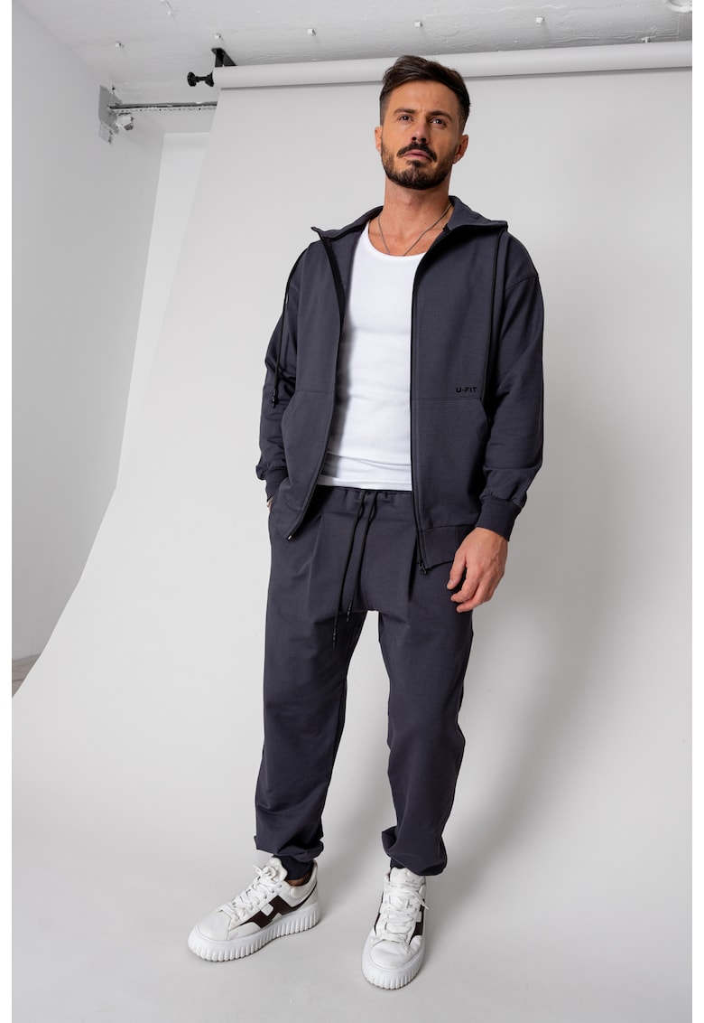 Set Neo hanorac cu fermoar si pantalon Baggy Grey Anthracite New 19214