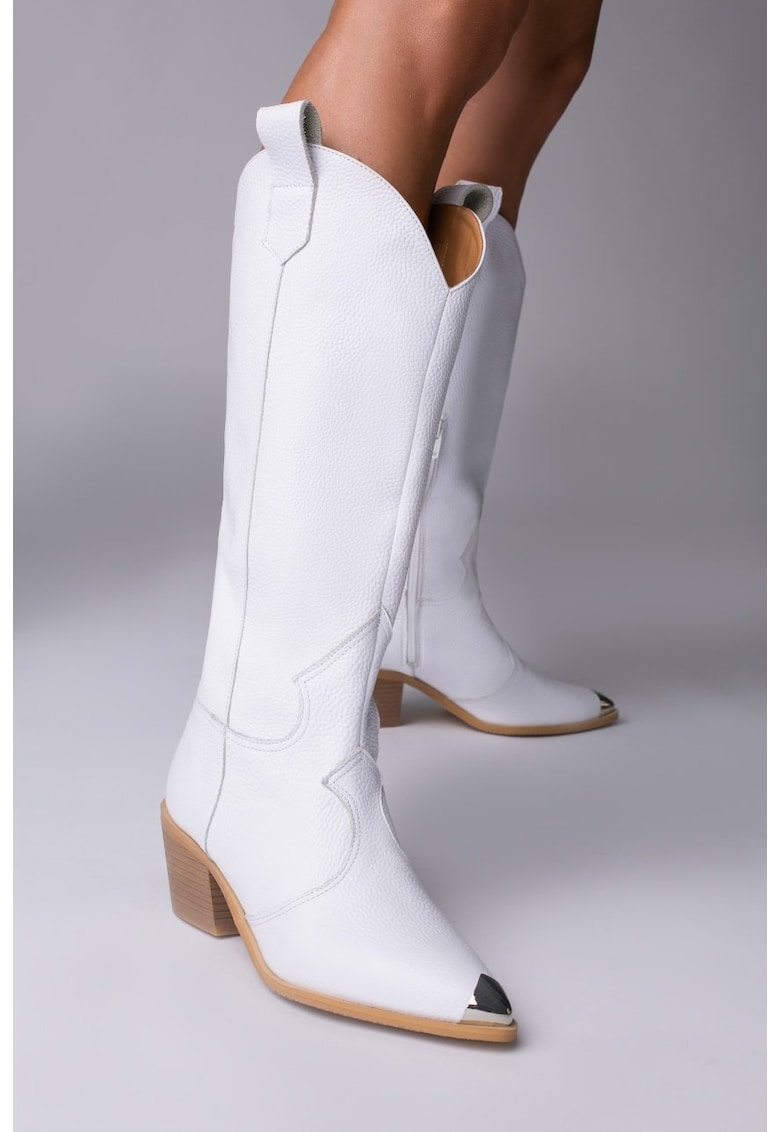 Ciocate Raven din piele alba bizonata si accesorii argintii