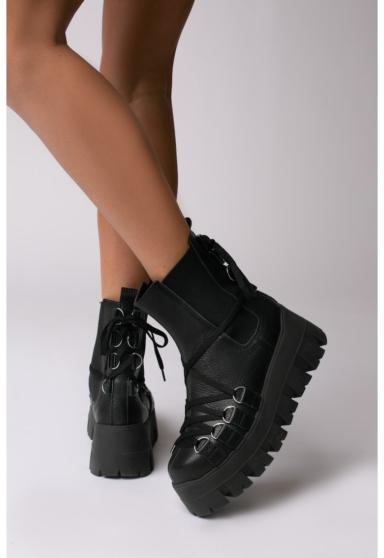 Ghete Chelsea din piele cu siret decorativ