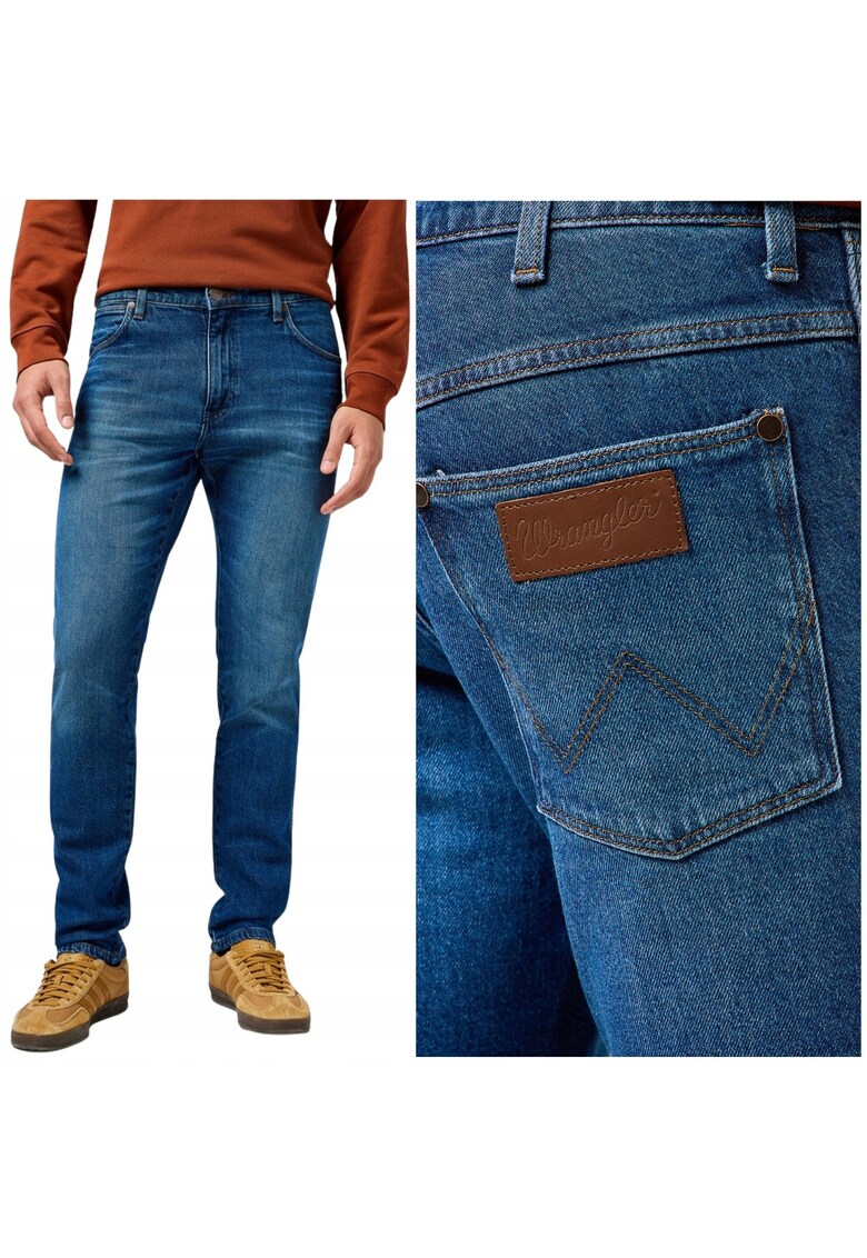 Blugi barbati River W36 L32 - albastri - regular tapered - mediu elastic - decolorati