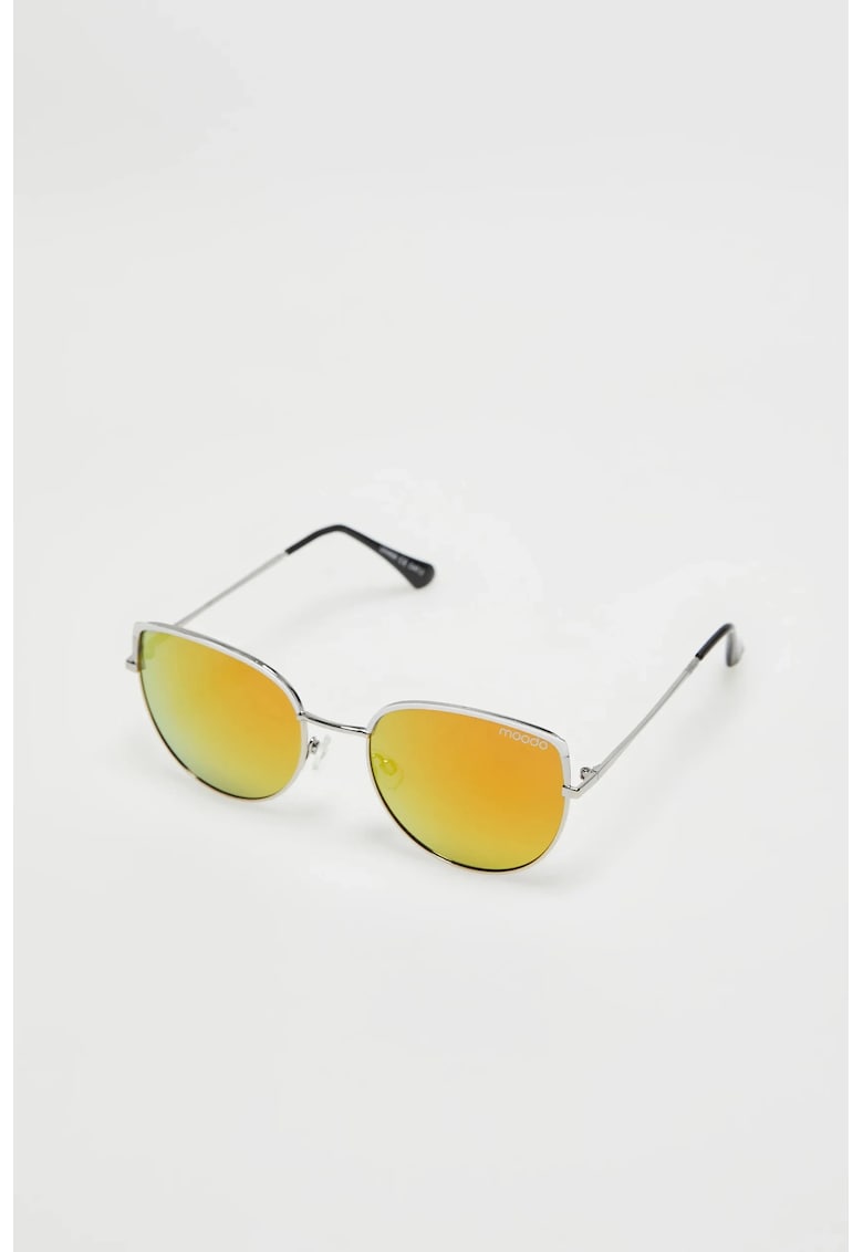 Ochelari de soare cu rame metalice argintii - lentile galbene - cat-eye -
