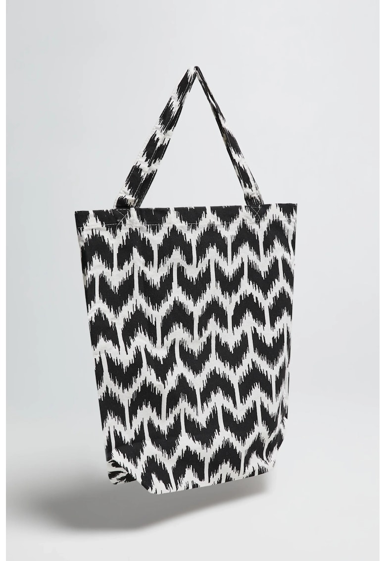 Geanta shopper - negru - bumbac - cu model