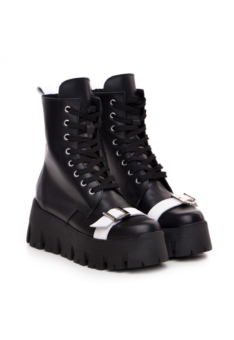 Bocanci din piele cu garnitura contrastanta Valeria